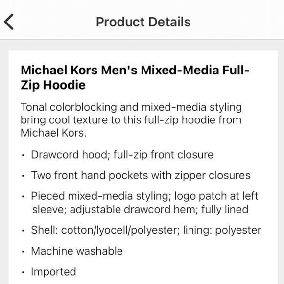 💲298 Michael Kors Men’s Mixed- Media Full Zip Medium Hoodie - Picture 5 of 8